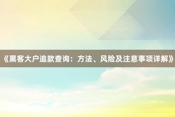 《黑客大户追款查询：方法、风险及注意事项详解》